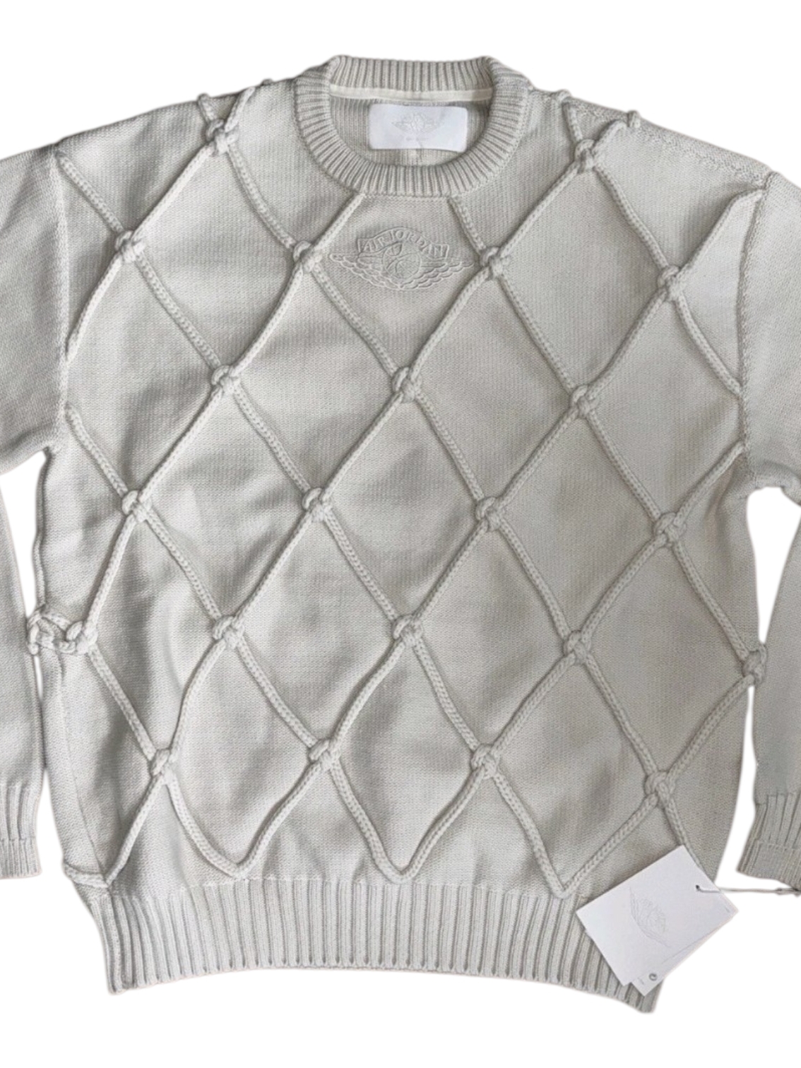 Jordan Men's Cream Textured Cable-Lattice Crewneck Sweater